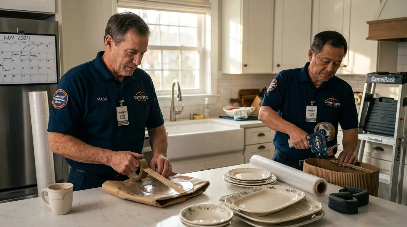 Professional crew packing kitchen dishware in Spearman, TX